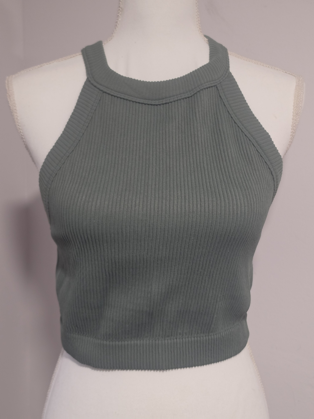 aerie Racerback Ribbed Halter Crop Tank Top - Sage Green Women's Size XL